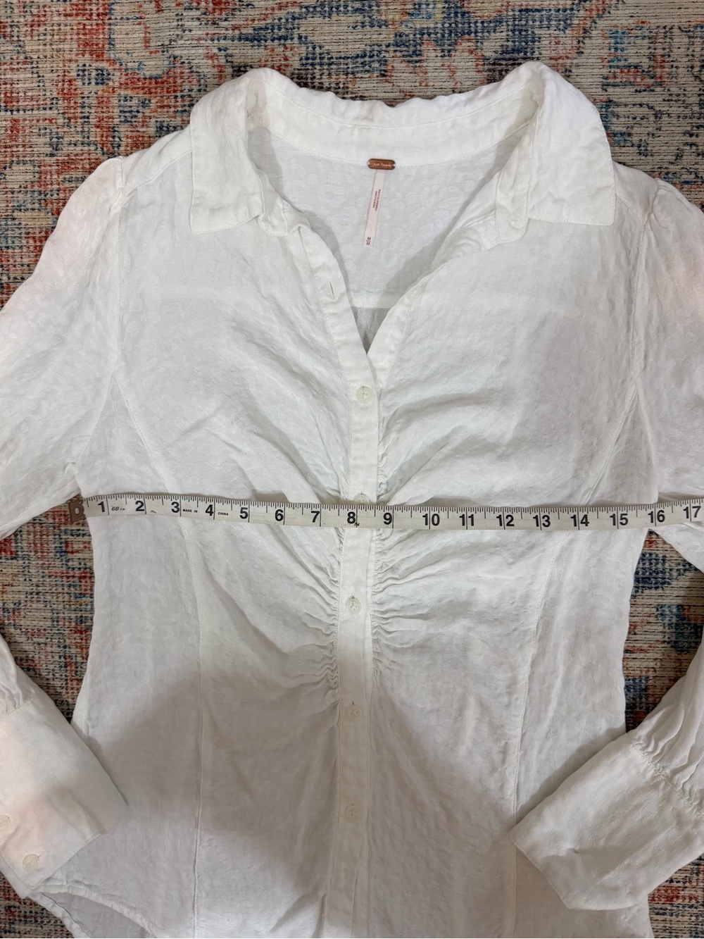 Free People White Ruched Button-Down Shirt - Picture 7 of 10